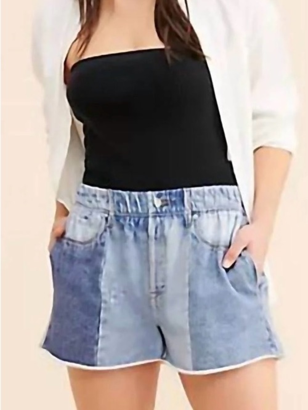 Blank NYC Two-Tone Blue Patch Denim Shorts